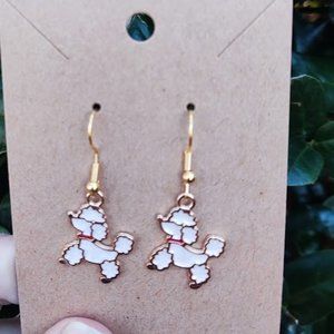White Poodle Earrings